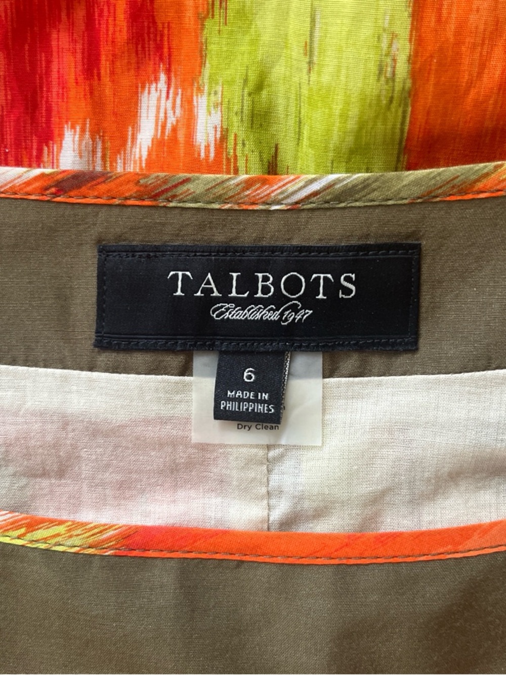 Silk and cotton Talbots orange and green floral midi skirt, sz 6 - Picture 3 of 5